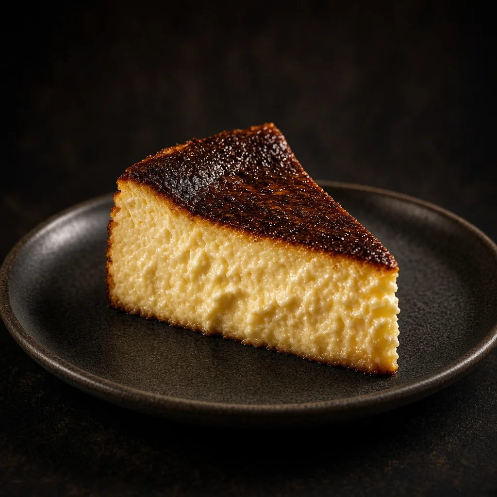 A slice of Basque burnt cheesecake.