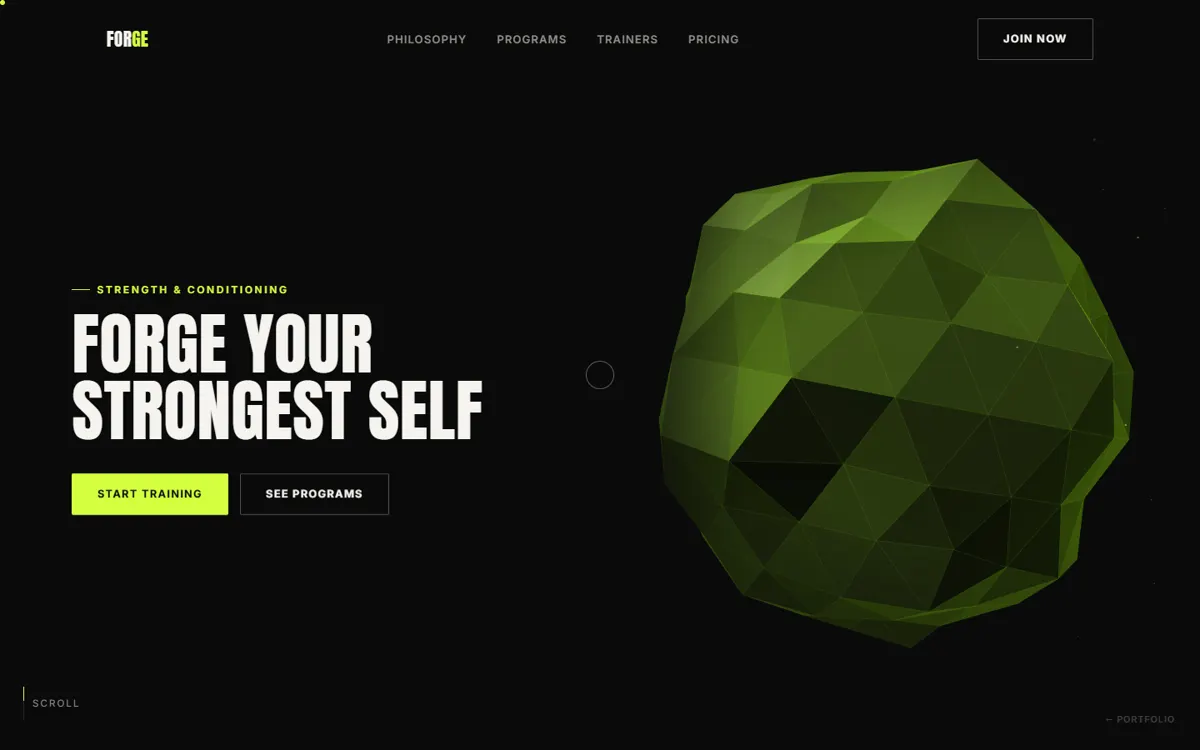 FORGE: An animation-driven gym site with a WebGL hero and GSAP scroll effects.