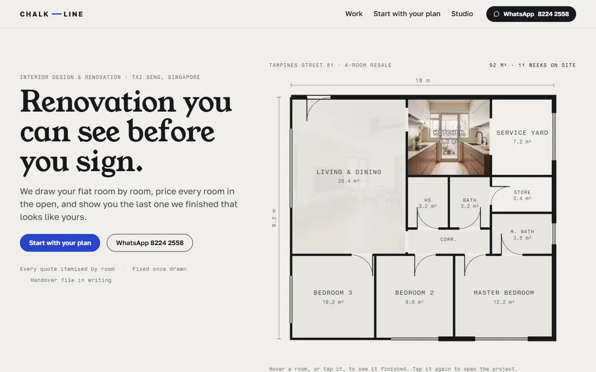 CHALKLINE: A design-build studio whose interface is a floor plan you can quote a renovation from.