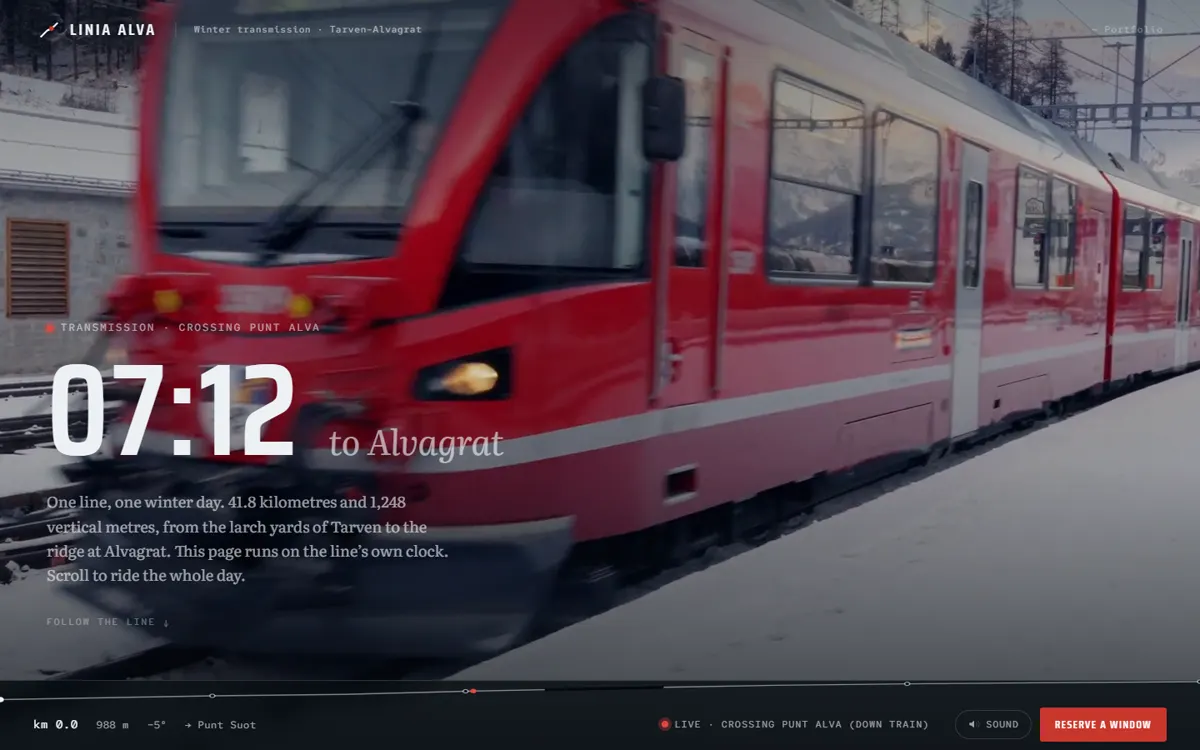 LINIA ALVA: A slow-television broadcast of one winter day on a fictional alpine railway.