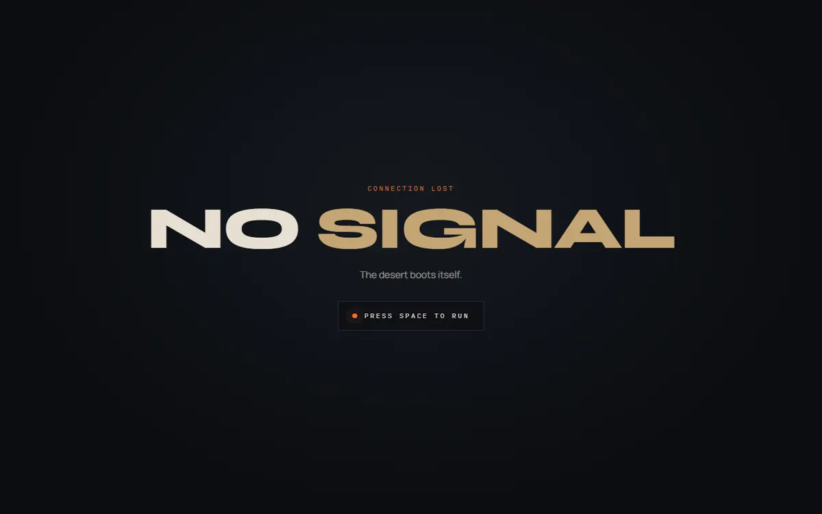 OUTAGE: An offline-dinosaur browser gallery with six mode plates and a playable endless runner.