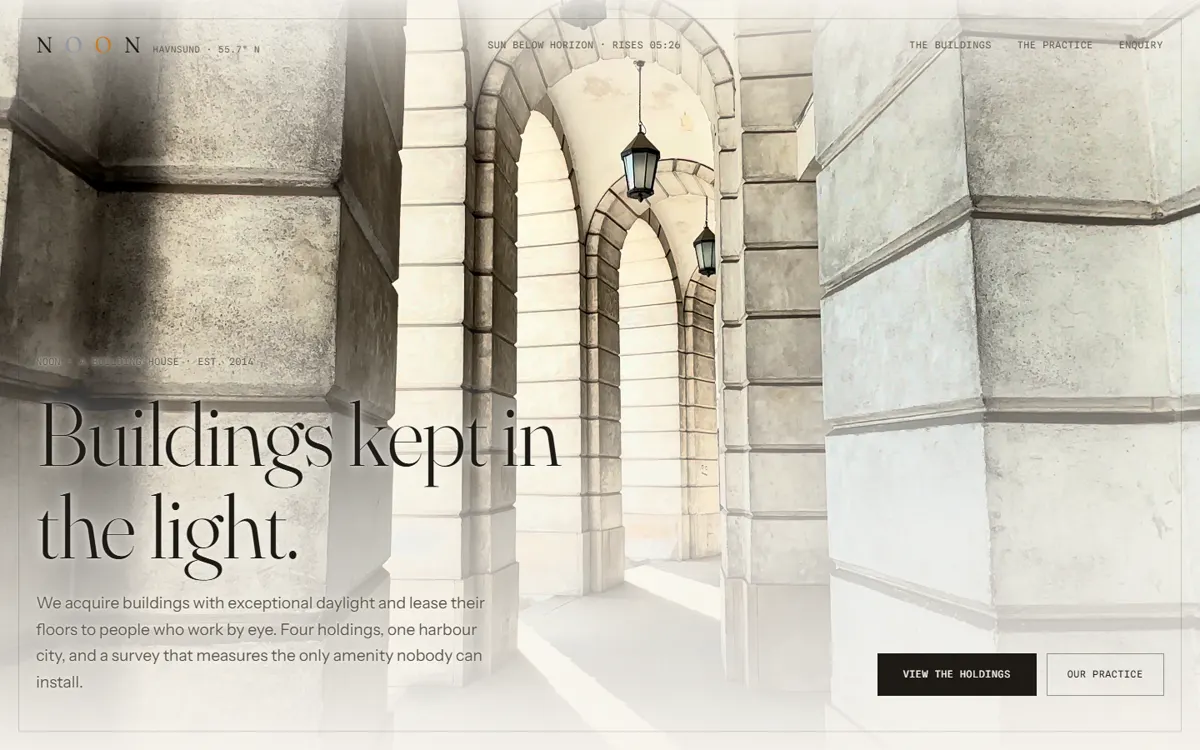 NOON: A workspace-leasing site that models real daylight across four holdings.