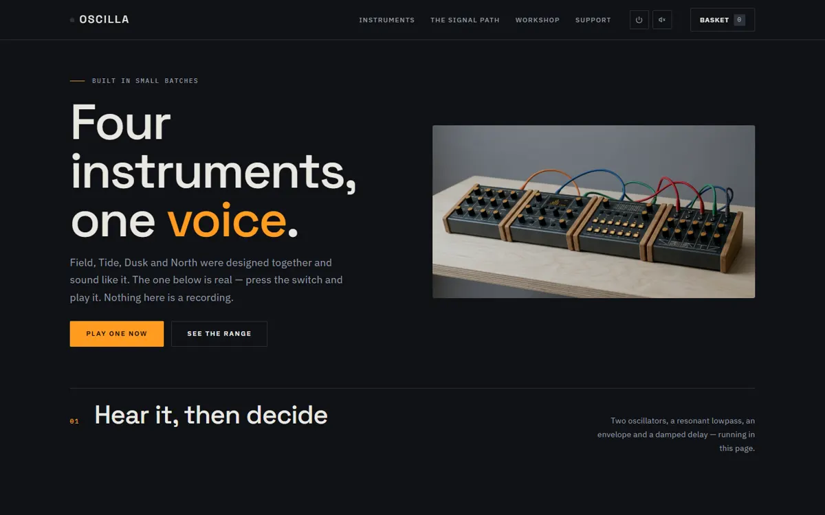 OSCILLA: A synthesizer maker whose site is itself a playable synth, keys and all.