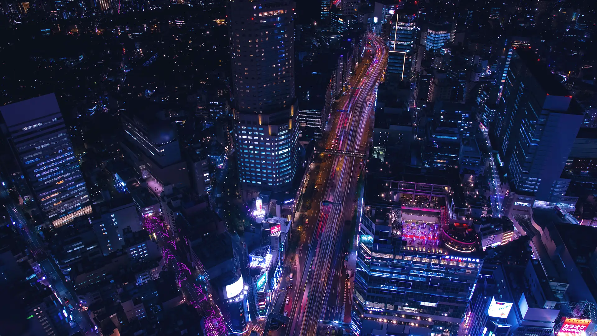 Shibuya, Tokyo, from above at night